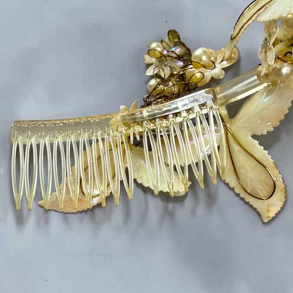 Mid Century Crown Tiara Shell Pearl Floral Headpiece Vintage Wedding MCM Prom main image 11